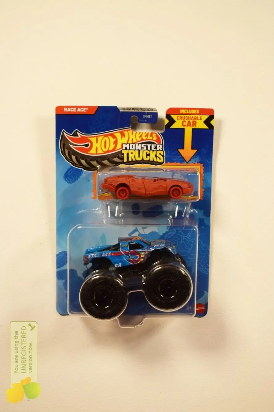 Hot Wheels Monster Truck Race Ace and Crushed Sedan Sudden Stop 1/64 Scale